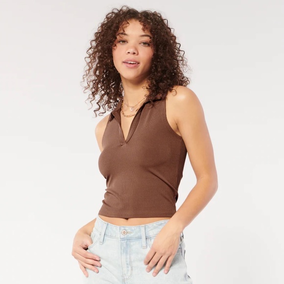 Hollister Seamless Sleeveless Polo Brown Small - Picture 3 of 6